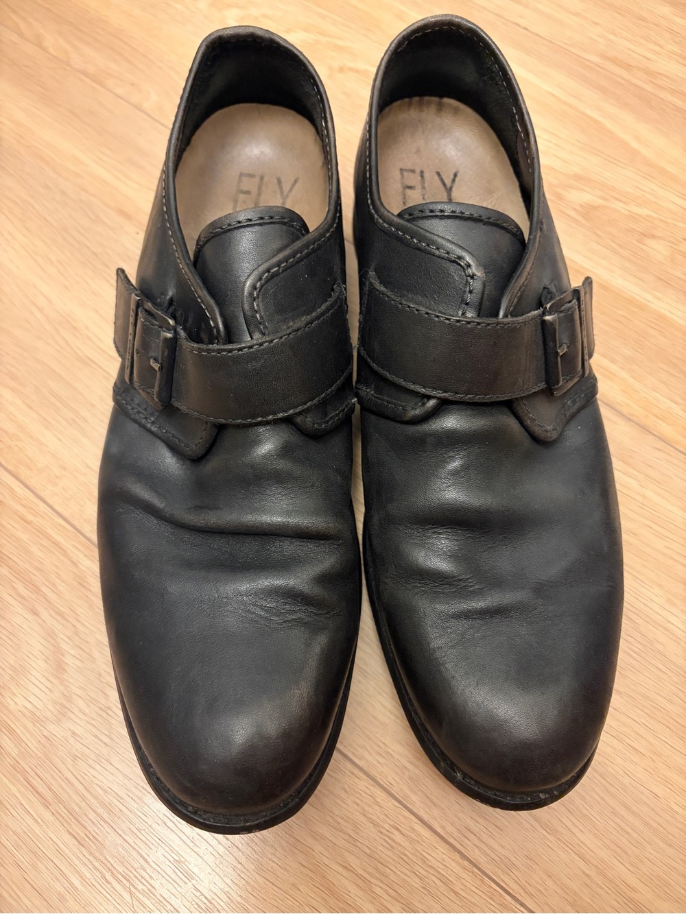 Fly London Black Leather Slip-On Monk Strap Loafers